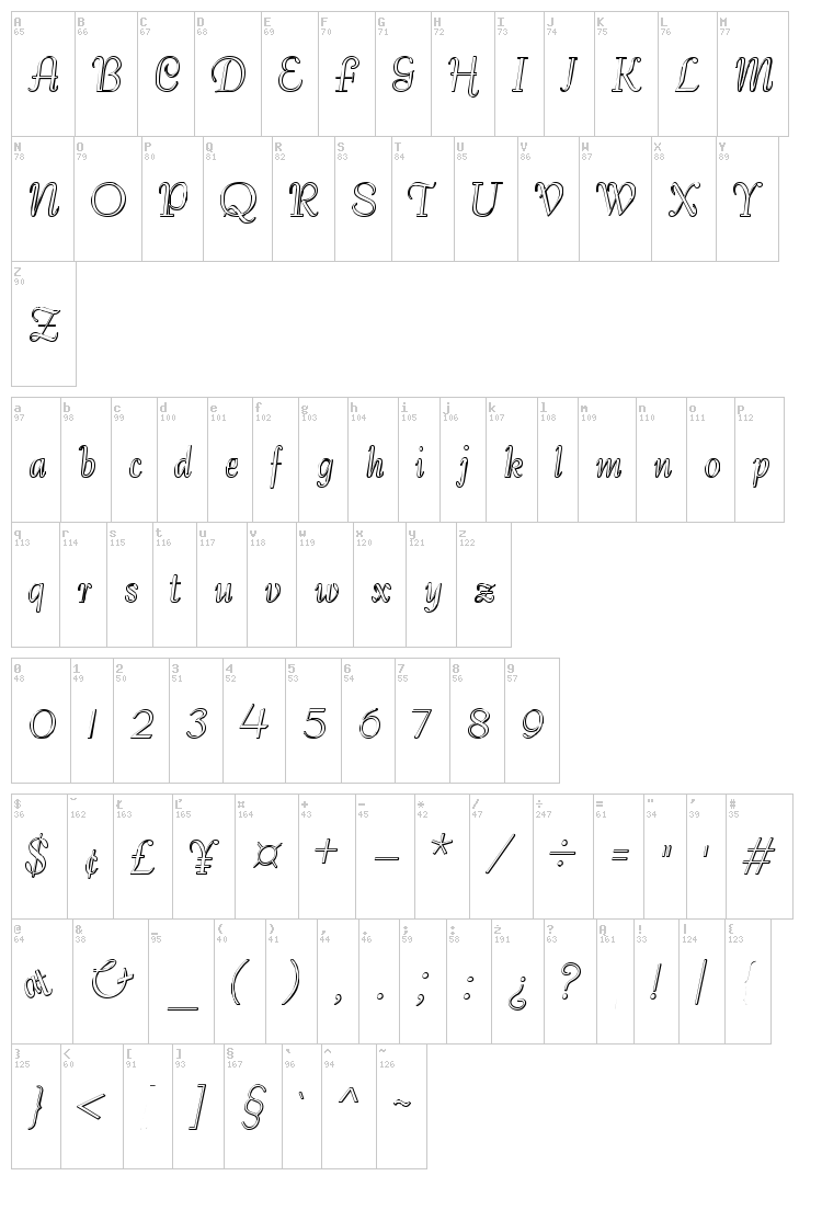 Bernardo Beveled font map